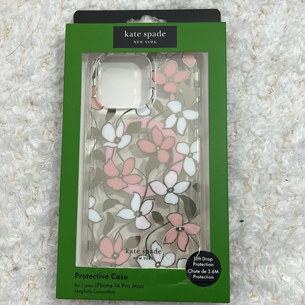 Kate Spade Pink and White Floral iPhone 14 Pro‎ Max Protective Case